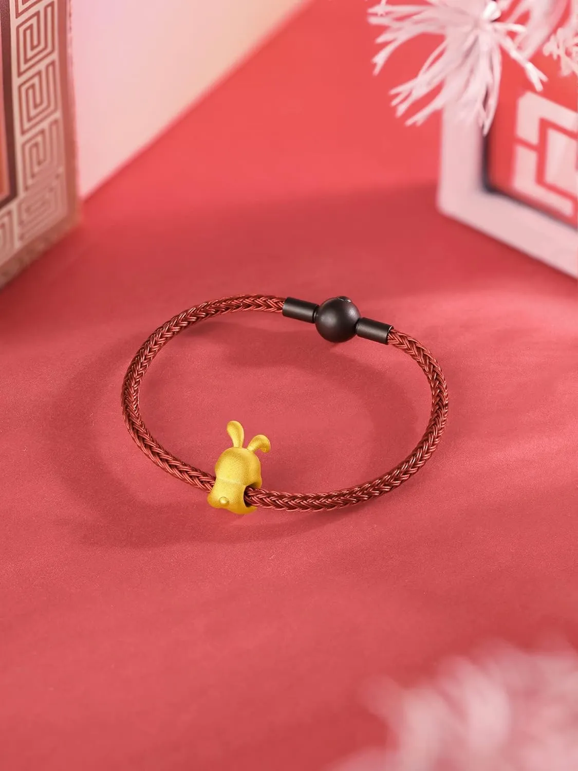 Red astute equivalent mail Bracelet Solid Gold Charm Fortune Rabbit Charm Bracelets Lucky Bunny Gold Her Birthday A1611231 Real Gold Bracelets for Women Bracelet Lucky Rabbit 24K Gold Jewelry 