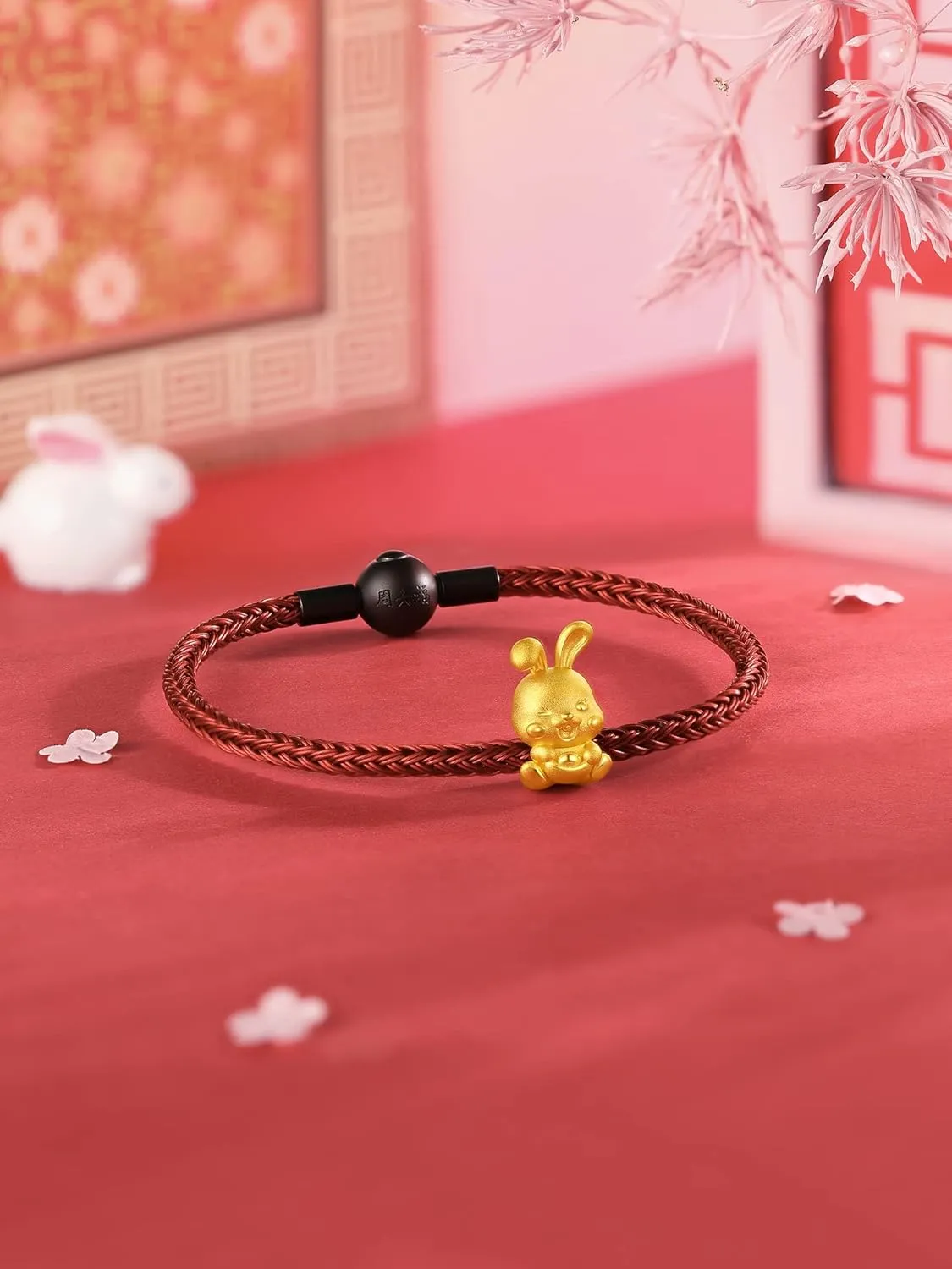 Red astute equivalent mail Bracelet Solid Gold Charm Fortune Rabbit Charm Bracelets Lucky Bunny Gold Her Birthday A1611231 Real Gold Bracelets for Women Bracelet Lucky Rabbit 24K Gold Jewelry 