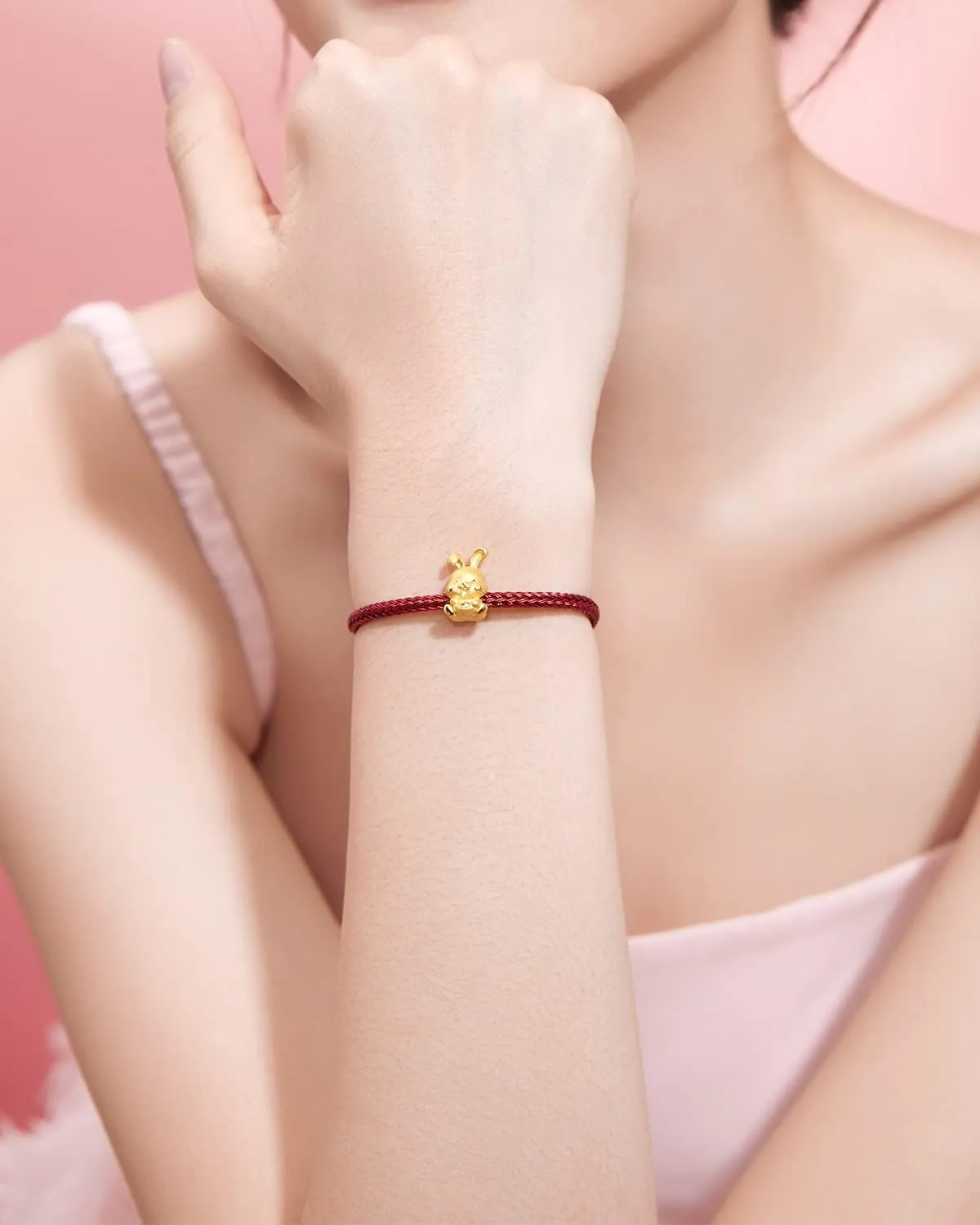 Red astute equivalent mail Bracelet Solid Gold Charm Fortune Rabbit Charm Bracelets Lucky Bunny Gold Her Birthday A1611231 Real Gold Bracelets for Women Bracelet Lucky Rabbit 24K Gold Jewelry 