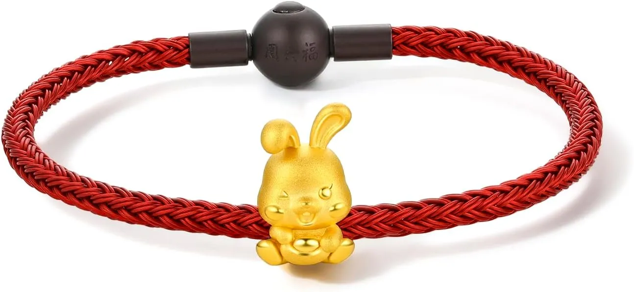 Red astute equivalent mail Bracelet Solid Gold Charm Fortune Rabbit Charm Bracelets Lucky Bunny Gold Her Birthday A1611231 Real Gold Bracelets for Women Bracelet Lucky Rabbit 24K Gold Jewelry 