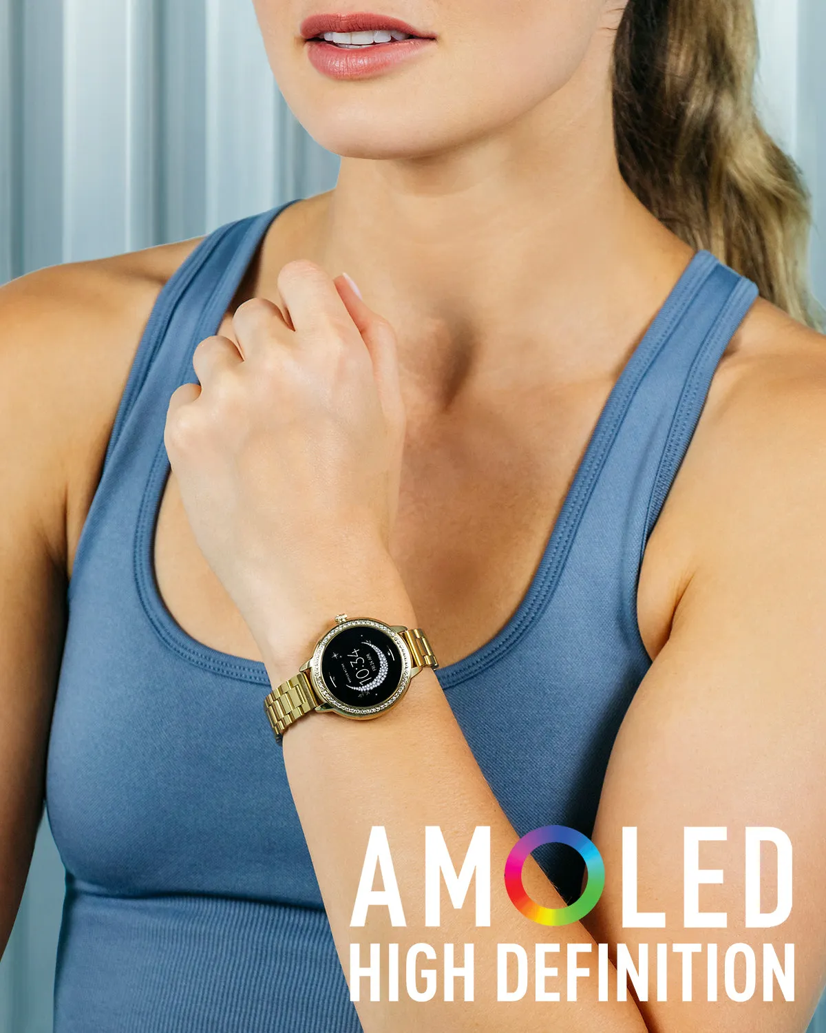 Reflex Active Series 41 Amoled Stone Set Gold Bracelet Smart Calling Watch