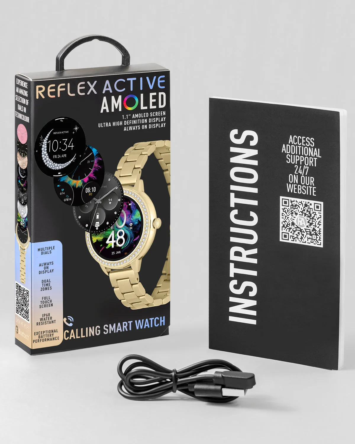 Reflex Active Series 41 Amoled Stone Set Gold Bracelet Smart Calling Watch