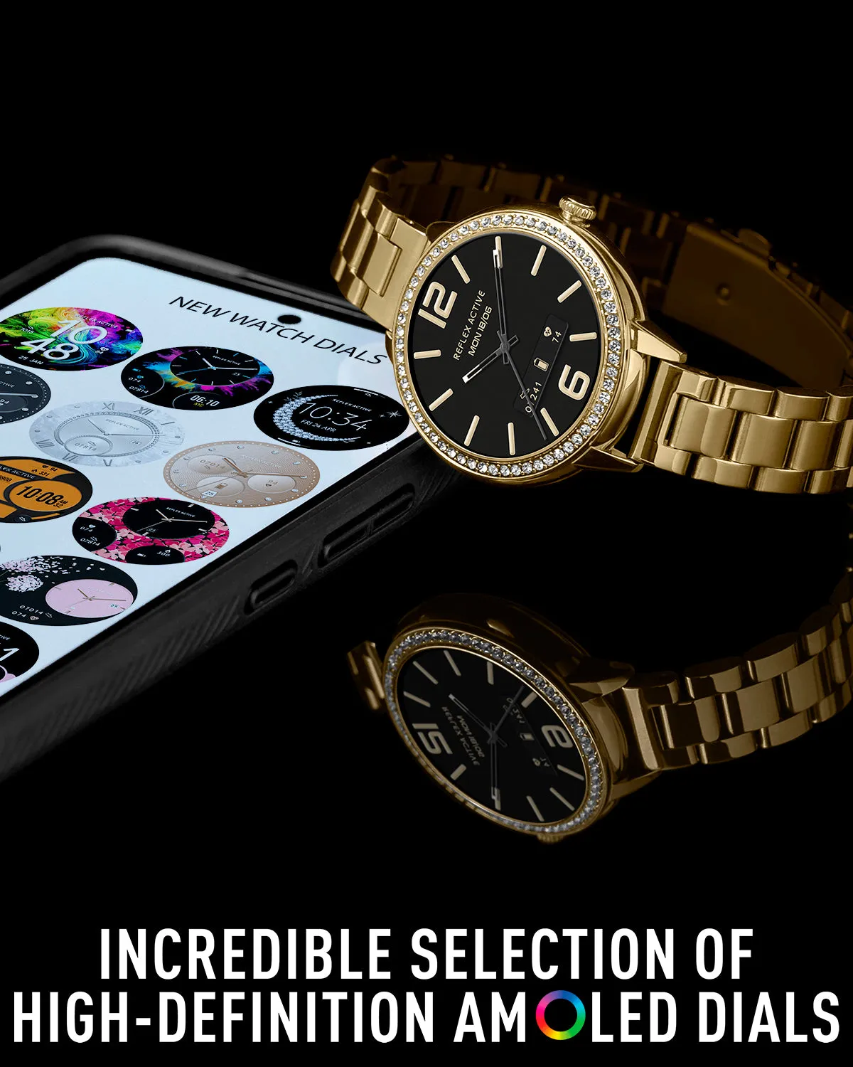 Reflex Active Series 41 Amoled Stone Set Gold Bracelet Smart Calling Watch