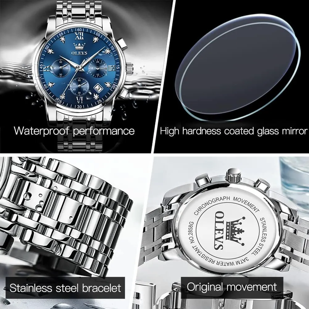 Relojes De Hombre Calendar(Green/Blue/Black Dial OLEVS Watches for Men with stage tiffany Date Luxury Big Face Waterproof Mens Wristwatch Analog Dress Two Tone Stainless Steel Man Watch Luminous 