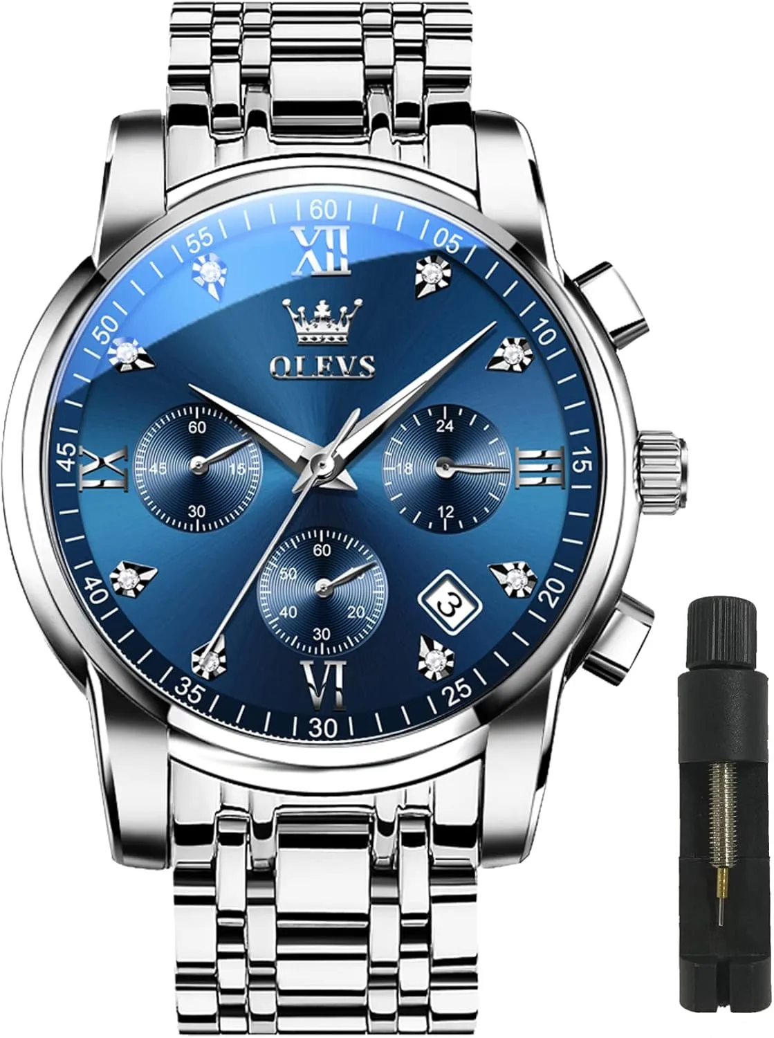 Relojes De Hombre Calendar(Green/Blue/Black Dial OLEVS Watches for Men with stage tiffany Date Luxury Big Face Waterproof Mens Wristwatch Analog Dress Two Tone Stainless Steel Man Watch Luminous 
