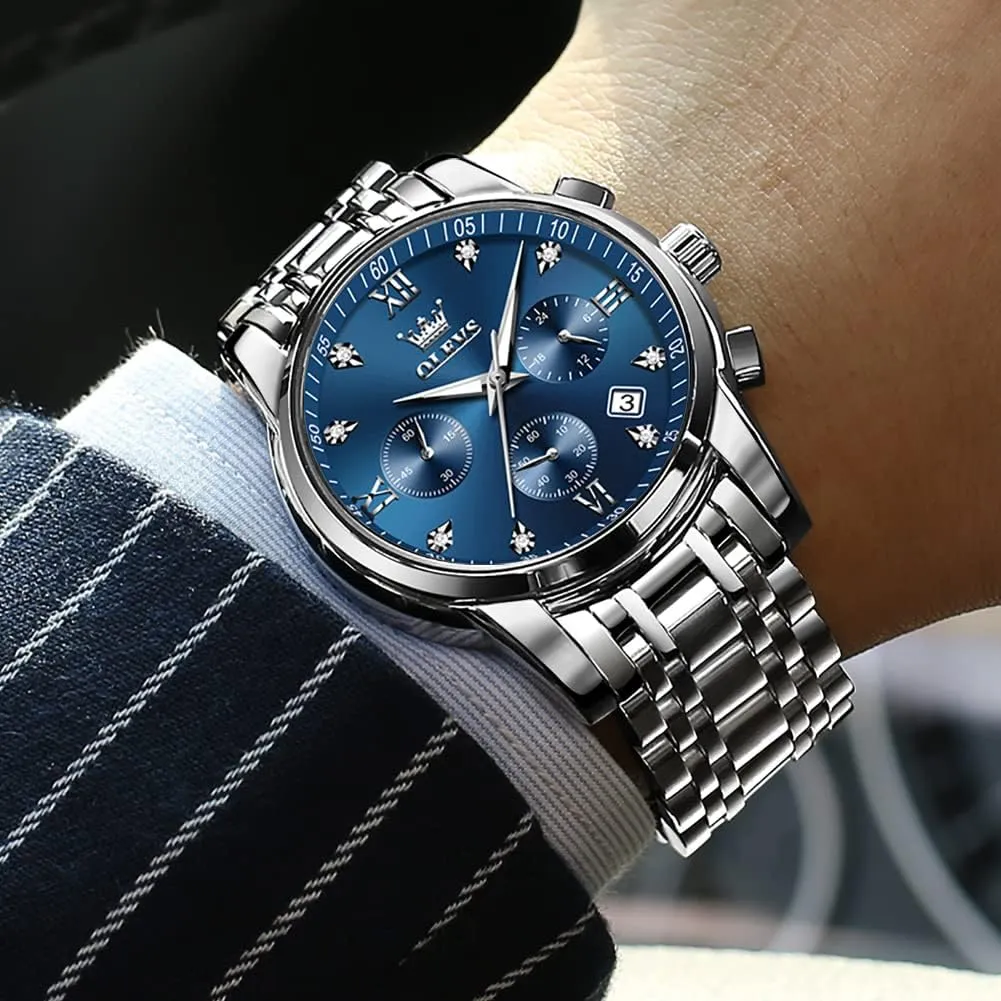 Relojes De Hombre Calendar(Green/Blue/Black Dial OLEVS Watches for Men with stage tiffany Date Luxury Big Face Waterproof Mens Wristwatch Analog Dress Two Tone Stainless Steel Man Watch Luminous 