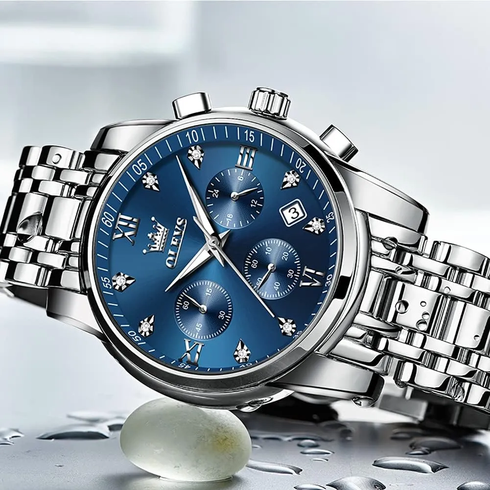 Relojes De Hombre Calendar(Green/Blue/Black Dial OLEVS Watches for Men with stage tiffany Date Luxury Big Face Waterproof Mens Wristwatch Analog Dress Two Tone Stainless Steel Man Watch Luminous 
