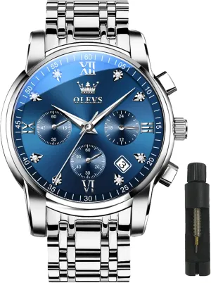 Relojes De Hombre Calendar(Green/Blue/Black Dial OLEVS Watches for Men with stage tiffany Date Luxury Big Face Waterproof Mens Wristwatch Analog Dress Two Tone Stainless Steel Man Watch Luminous 
