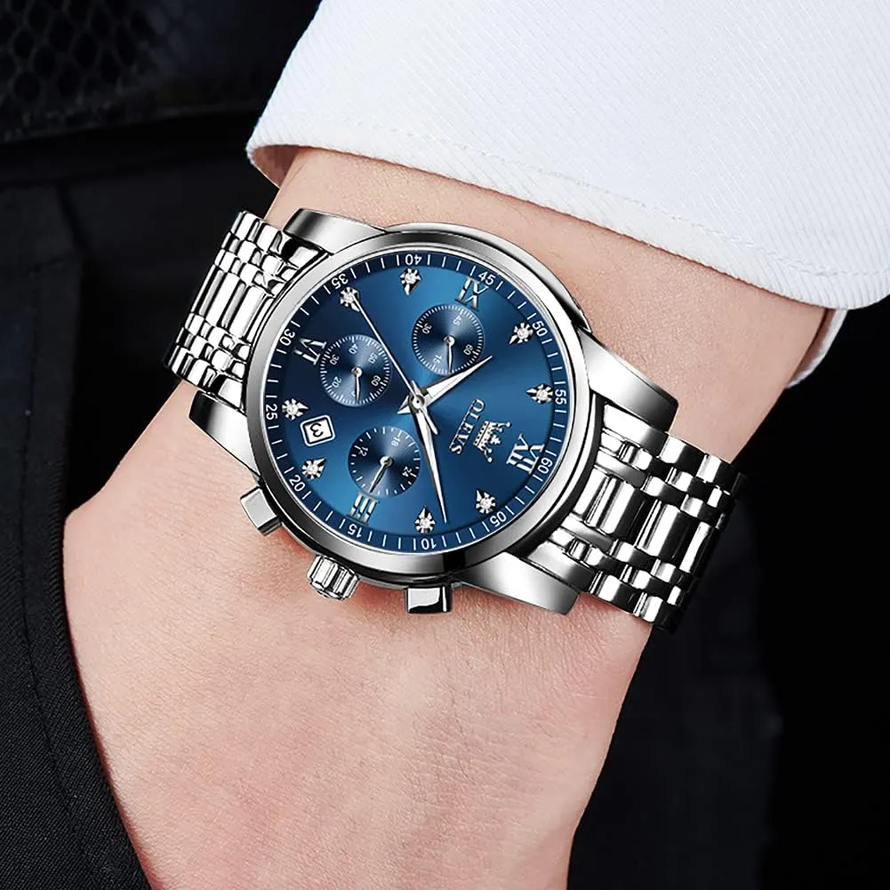 Relojes De Hombre Calendar(Green/Blue/Black Dial OLEVS Watches for Men with stage tiffany Date Luxury Big Face Waterproof Mens Wristwatch Analog Dress Two Tone Stainless Steel Man Watch Luminous 