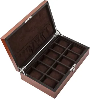 Removable Cushions Metal Clasp clench bountiful for Men/Women (Brown) MUSUMI Watch Box Organizer Pillow Case - 12 Slot Luxury Jewellery Display Storage Box Case Bracelet Tray with 5 