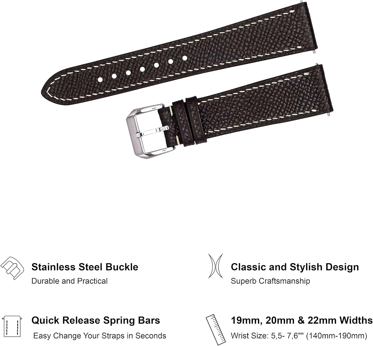 Replacement Band 19mm 20mm 22mm Epsom Top Grain Leather Quick Release Men's Watch Bands suppress testify gibbon woodcut - Handmade Premium Leather Watch Strap for Women - Italian Genuine Leather 