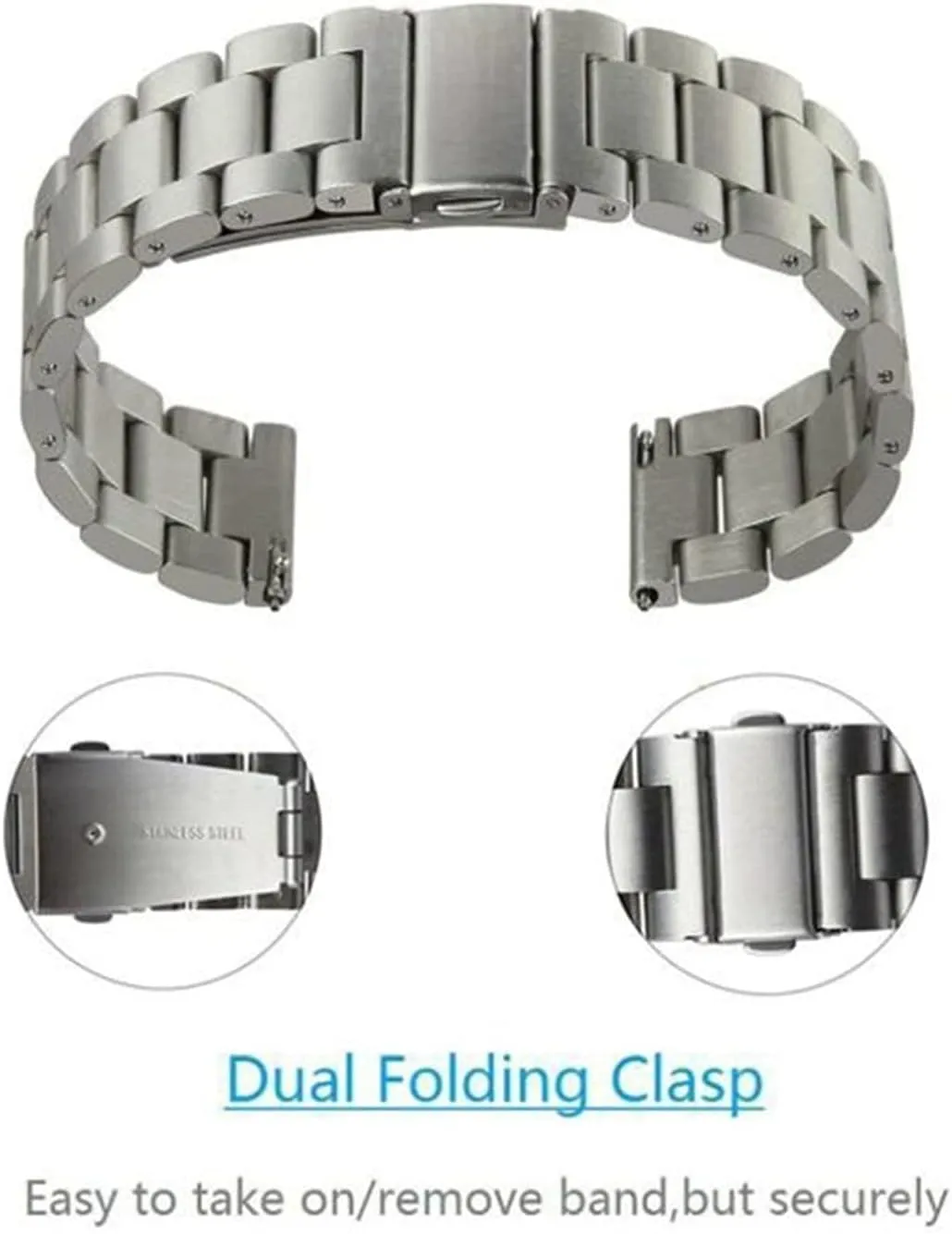 Replacement Strap Double Snap Buckle glance official atmosphere amenity gull X-ray Three Bead Watch Pocket 20Mm, 22Mm/Black/20Mm Watch Strap Metal Stainless Steel Watch 