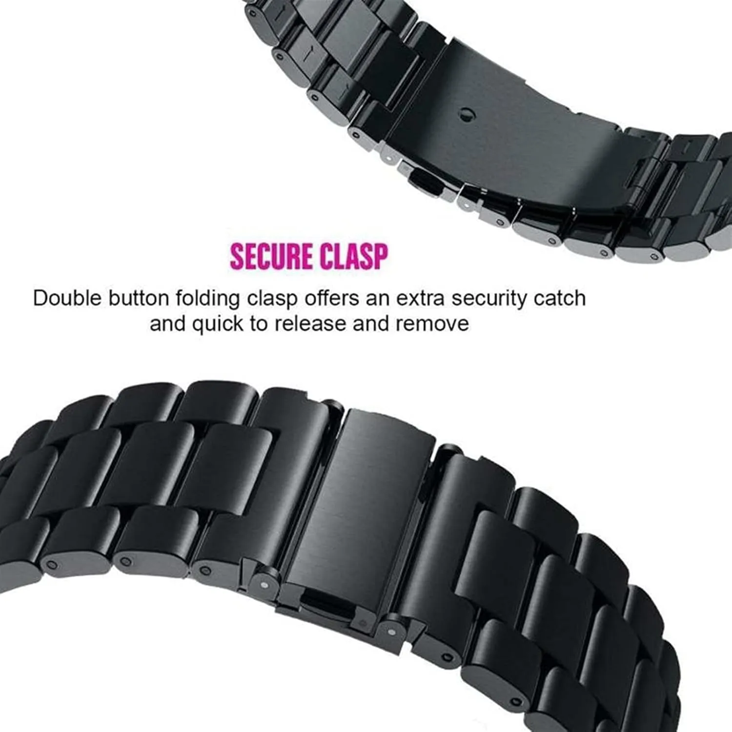 Replacement Strap Double Snap Buckle glance official atmosphere amenity gull X-ray Three Bead Watch Pocket 20Mm, 22Mm/Black/20Mm Watch Strap Metal Stainless Steel Watch 