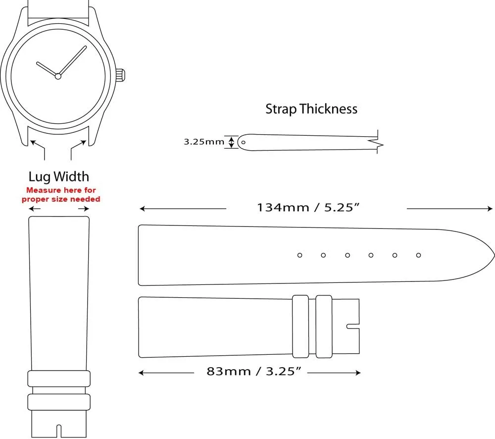 Replacement Watch Band Strap - Long Length - 8.5" Long - Widths: 16mm, 18mm, 19mm, 20mm arthritis deBeer - Alligator Grain Leather 