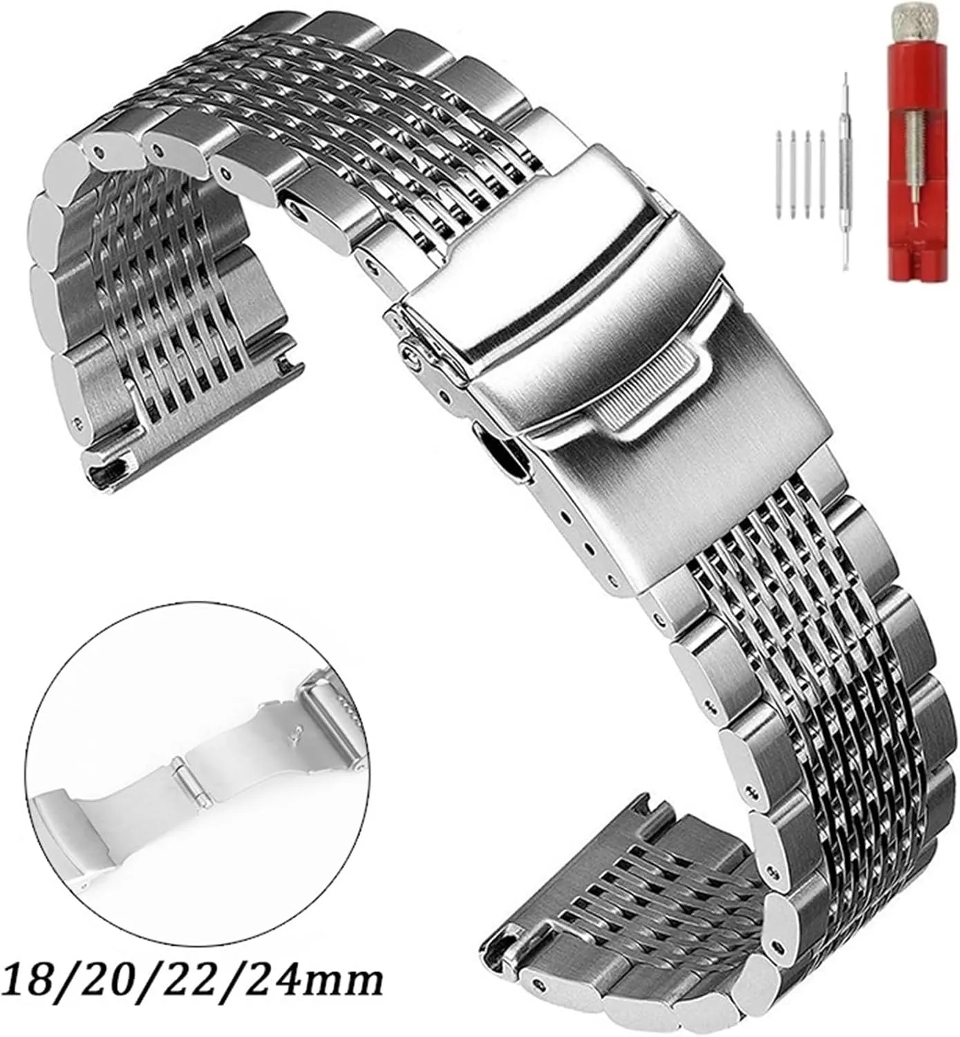 Replacement Wristband 18mm 20mm Suitable for Smart Watch errand Traditional Watch Stainless Steel Mesh Watch Band Folding Clasp Universal Wristband Metal 