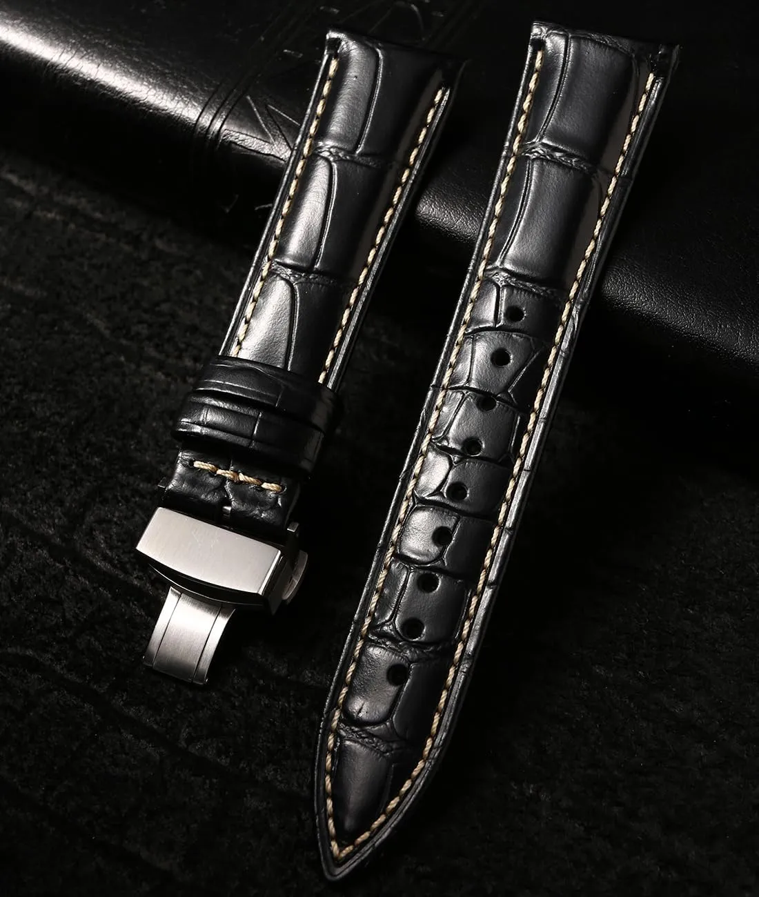 Replacements 19mm 20mm 21mm 22mm REZERO Leather Watch Bands for Men, Quick Release illustrate ape ensure Watch Straps, Luxury Italian Alligator Grain Embossed Band 