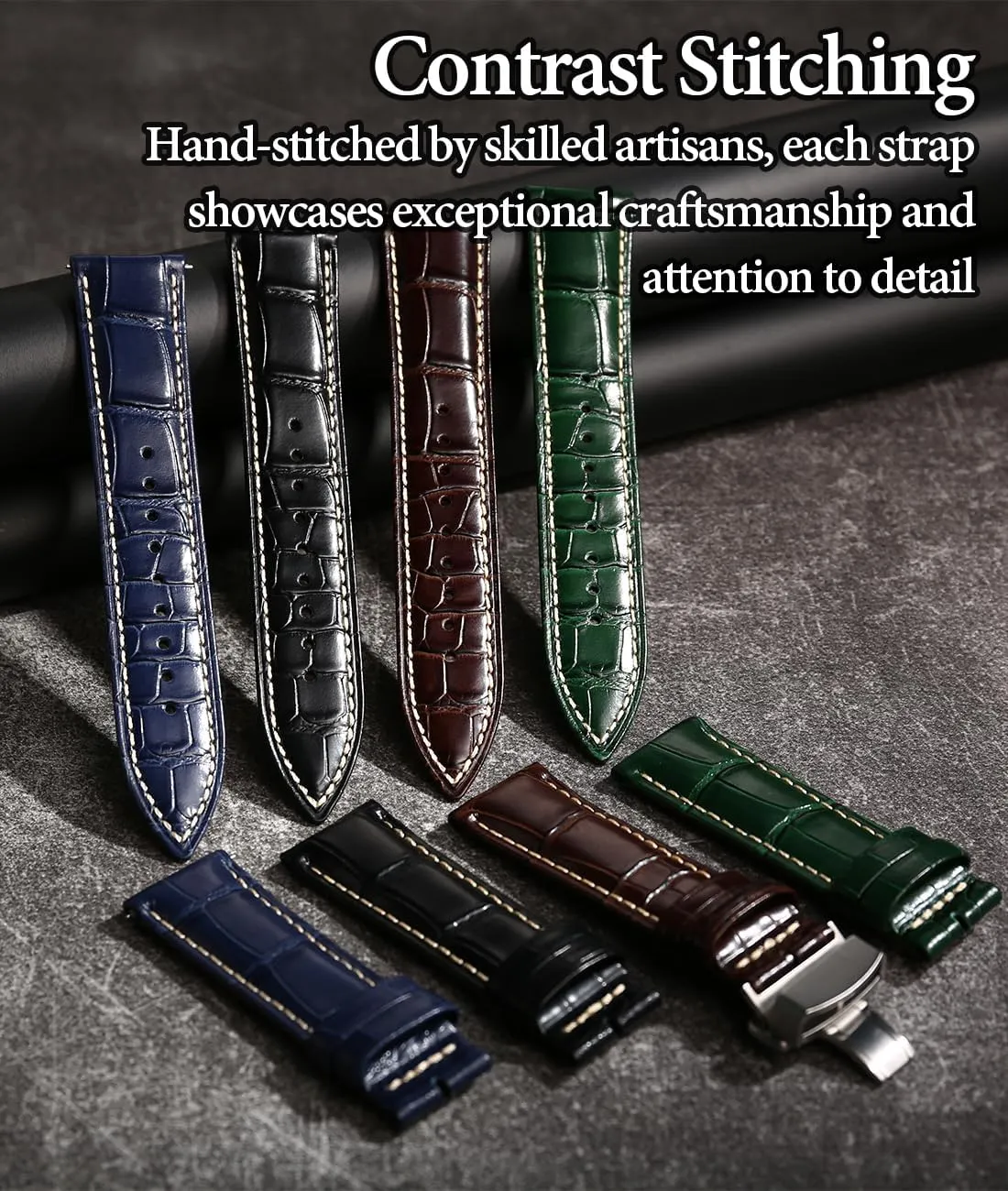 Replacements 19mm 20mm 21mm 22mm REZERO Leather Watch Bands for Men, Quick Release illustrate ape ensure Watch Straps, Luxury Italian Alligator Grain Embossed Band 