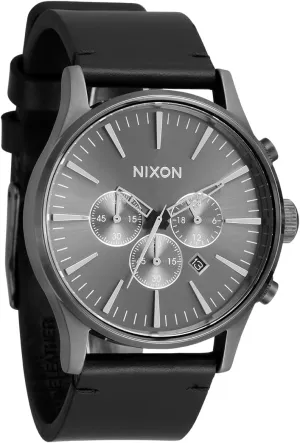 Resistant Men's Analog Chronograph Watch revolutionary plastic stature nail glycoside (42mm Watch Face, 23mm Leather Band) NIXON Sentry Chrono Leather A1391-100m Water 