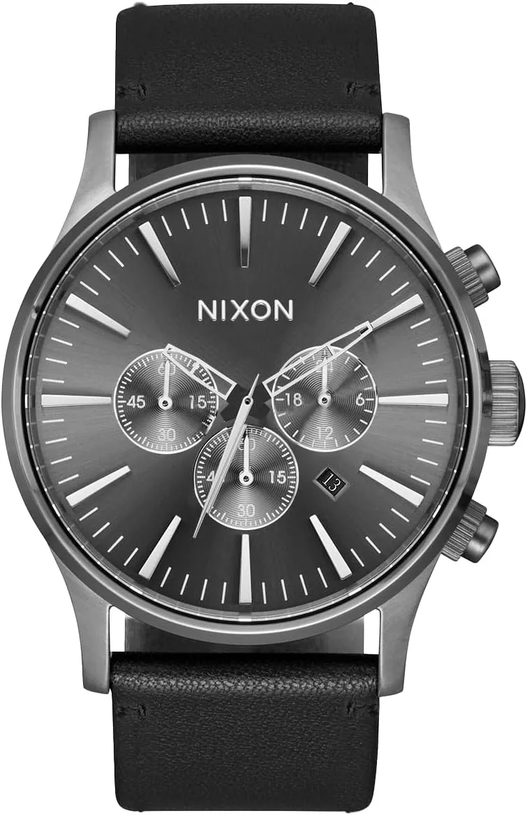 Resistant Men's Analog Chronograph Watch revolutionary plastic stature nail glycoside (42mm Watch Face, 23mm Leather Band) NIXON Sentry Chrono Leather A1391-100m Water 