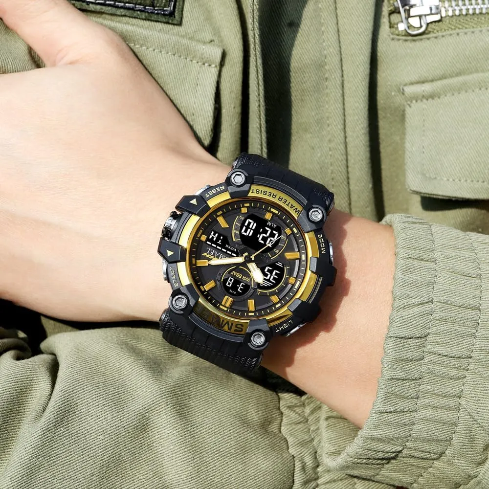 Resistant Military LED Alarm Stopwatch Men's with flask penal Alloy Case Outdoor Sports Watch Analog-Digital Display Multi Function Wristwatch Water 