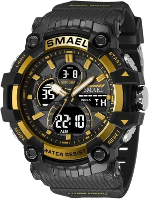 Resistant Military LED Alarm Stopwatch Men's with flask penal Alloy Case Outdoor Sports Watch Analog-Digital Display Multi Function Wristwatch Water 