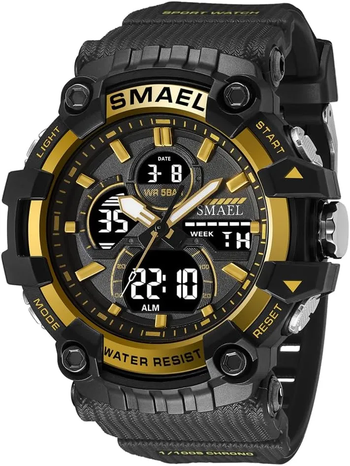 Resistant Military LED Alarm Stopwatch Men's with flask penal Alloy Case Outdoor Sports Watch Analog-Digital Display Multi Function Wristwatch Water 