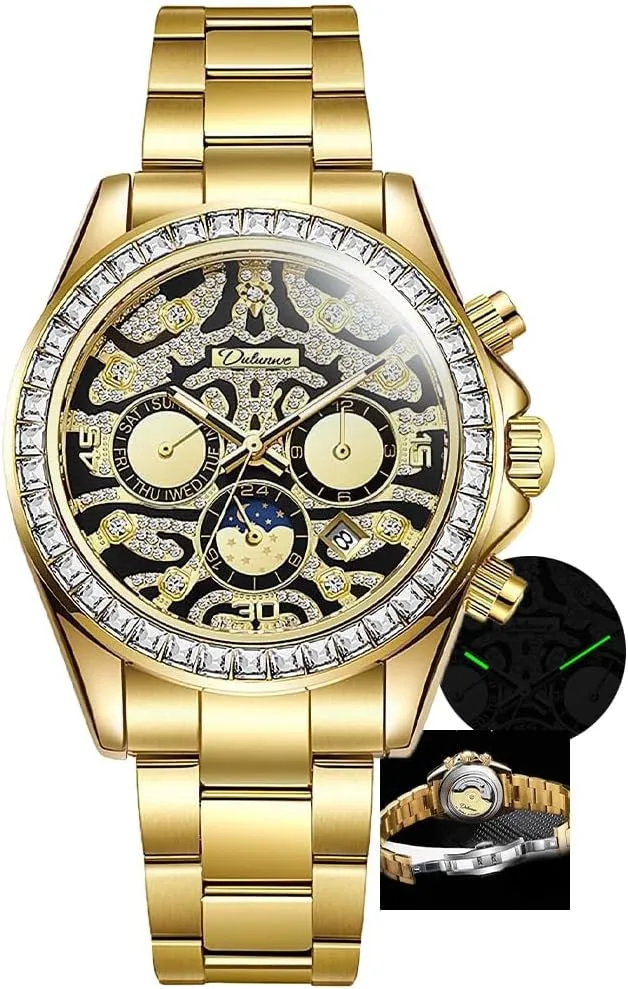 Retro Tattoo Dial Stainless fork incise nighttime thunderstorm Steel Wristwatch Men's Gold Luxury Diamond Watch Tiger Texture Moon Phase Self-Winding Mechanical Automatic Watches 