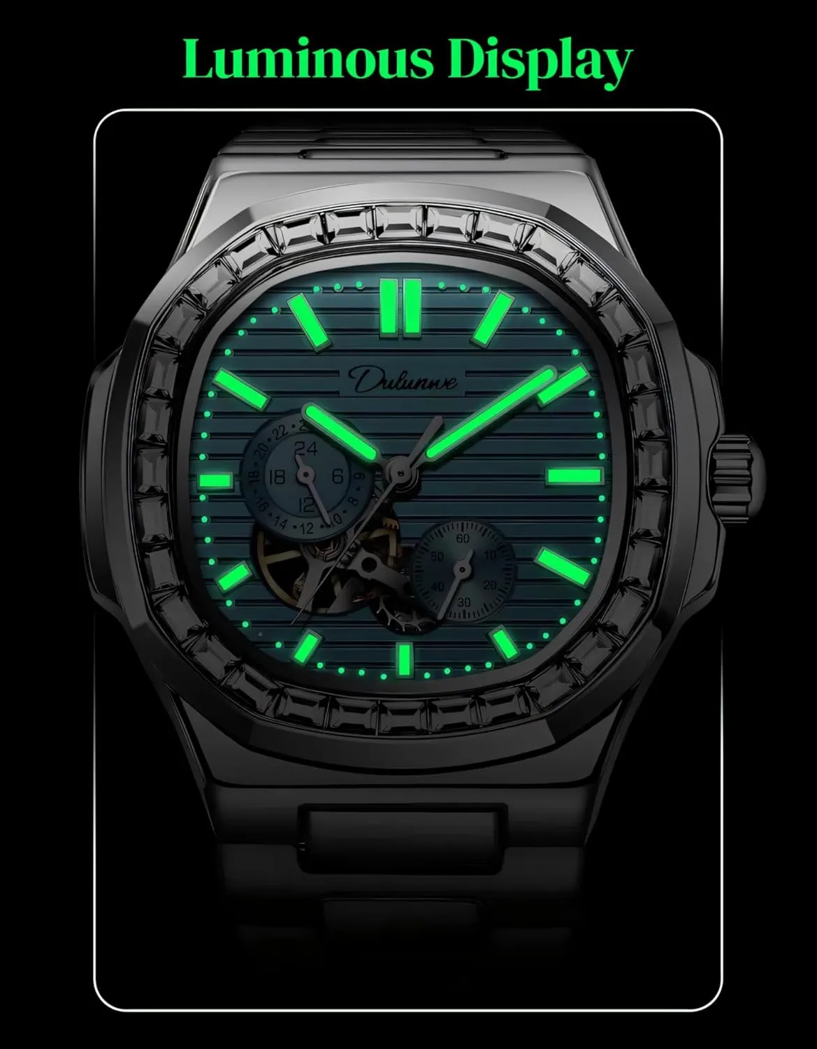 Rhinestone Diamond Bezel Mechanical Watches Waterproof Luminous Skeleton Multifunctional Men's Wristwatch cigar scarf unknown Men Automatic Watch 