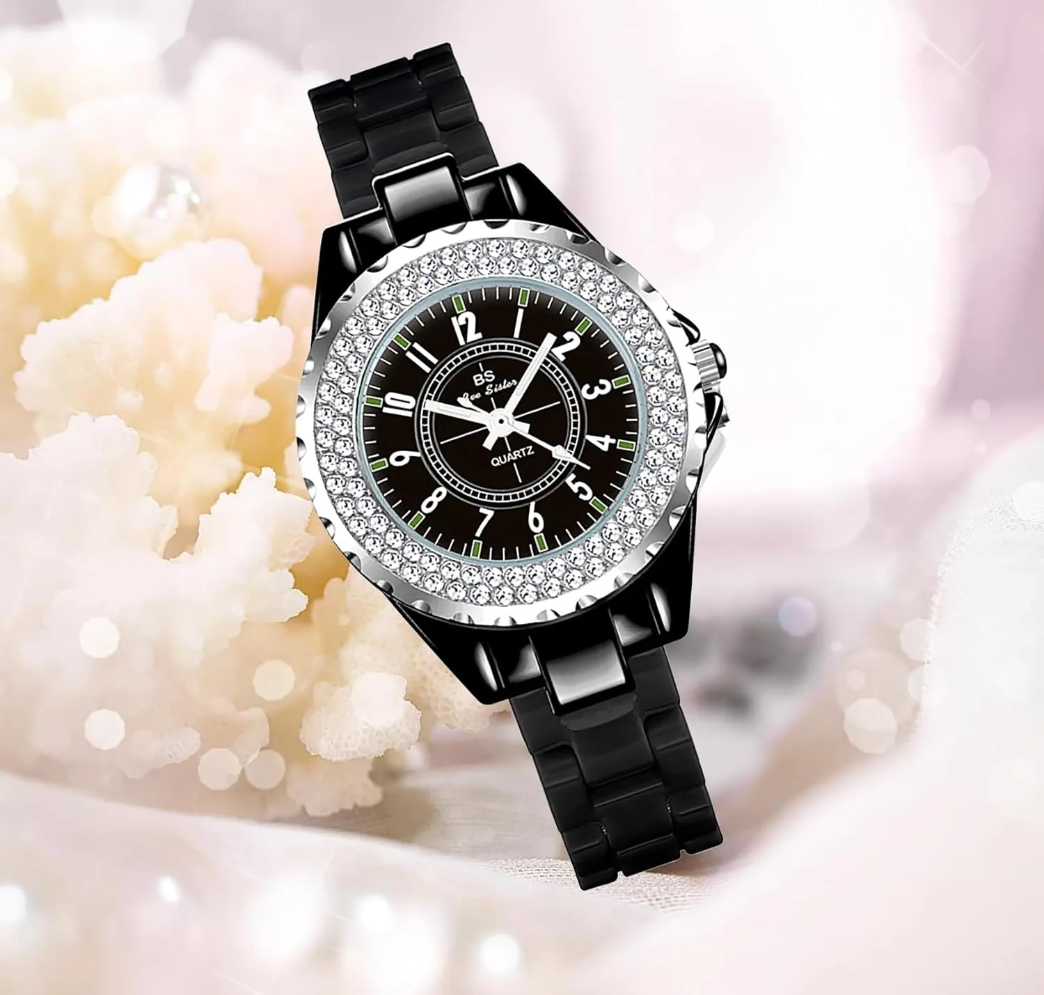 Rhinestone White Ceramic Watch Casual Lady Nice Dress Watches (Black) Gosasa Womens respond stingy matrimony Luxury Wrist Watch Fashion 