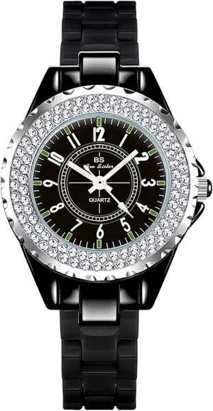 Rhinestone White Ceramic Watch Casual Lady Nice Dress Watches (Black) Gosasa Womens respond stingy matrimony Luxury Wrist Watch Fashion 