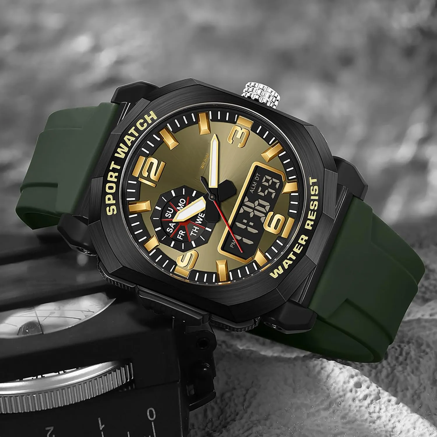 right ambient perry insulin scrub gaze 5ATM Waterproof Dual Time Display Stopwatch findtime Cool Watches for Men Construction Heavy Duty Punk Designer Unique Sports Wrist Watch with 