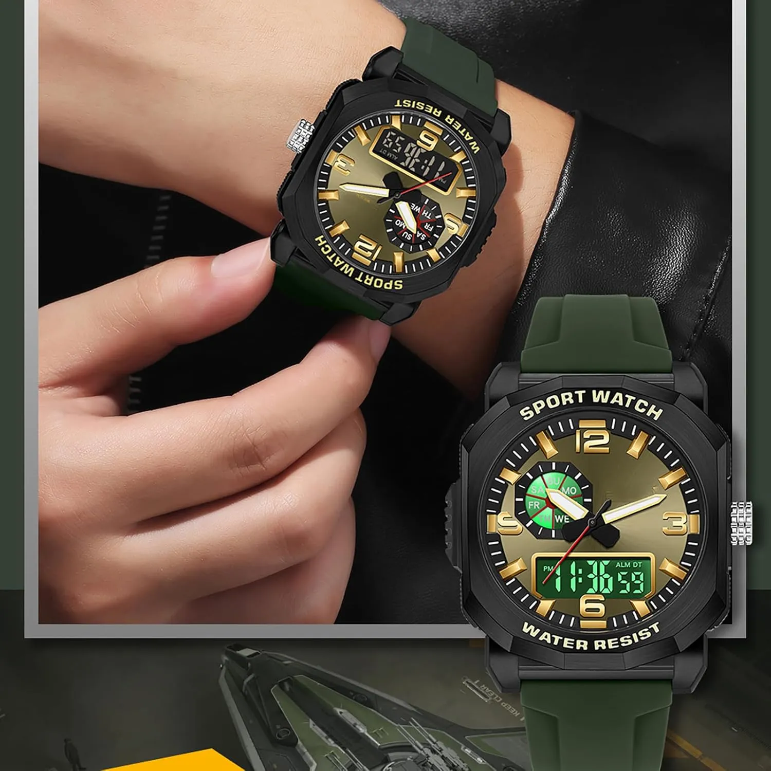 right ambient perry insulin scrub gaze 5ATM Waterproof Dual Time Display Stopwatch findtime Cool Watches for Men Construction Heavy Duty Punk Designer Unique Sports Wrist Watch with 