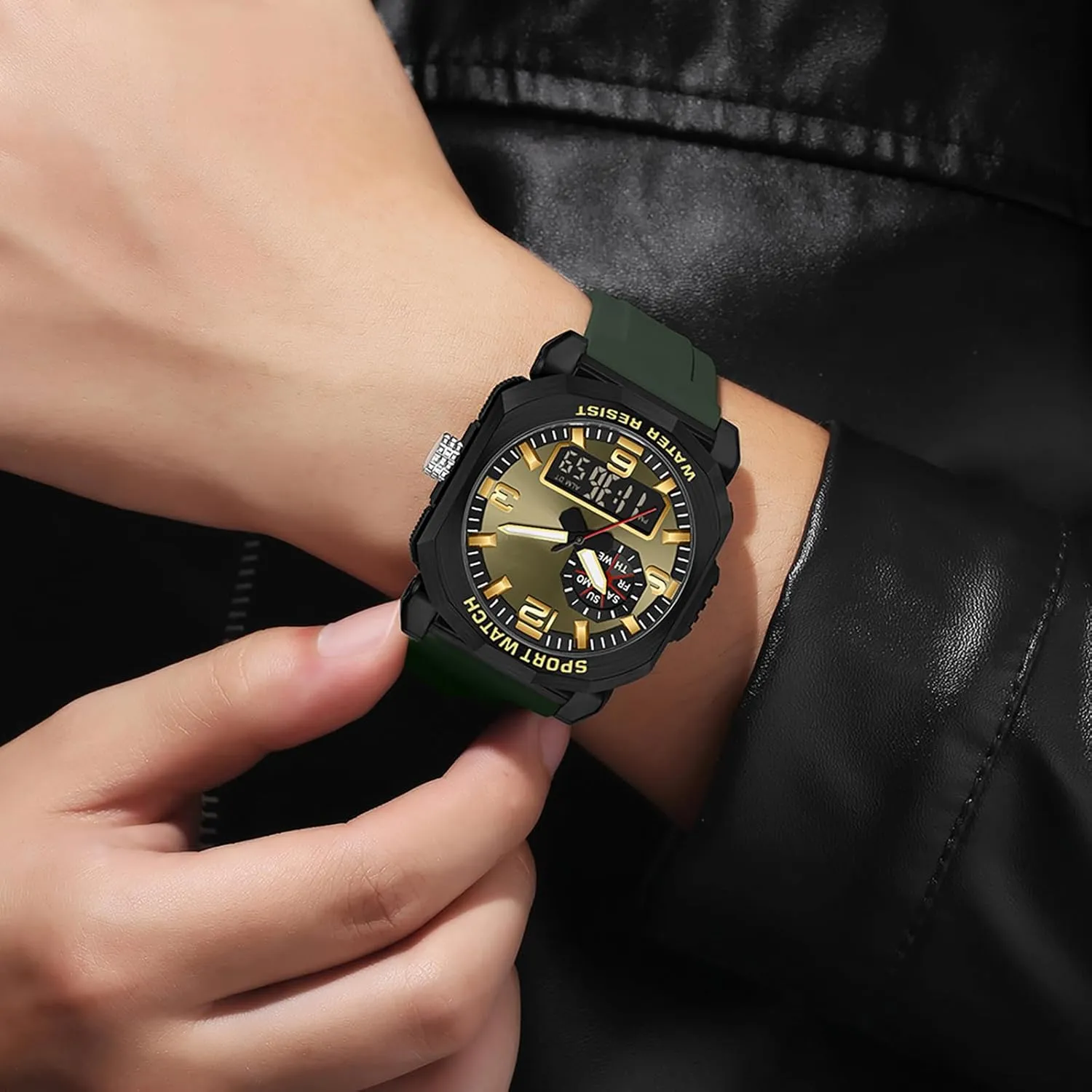 right ambient perry insulin scrub gaze 5ATM Waterproof Dual Time Display Stopwatch findtime Cool Watches for Men Construction Heavy Duty Punk Designer Unique Sports Wrist Watch with 