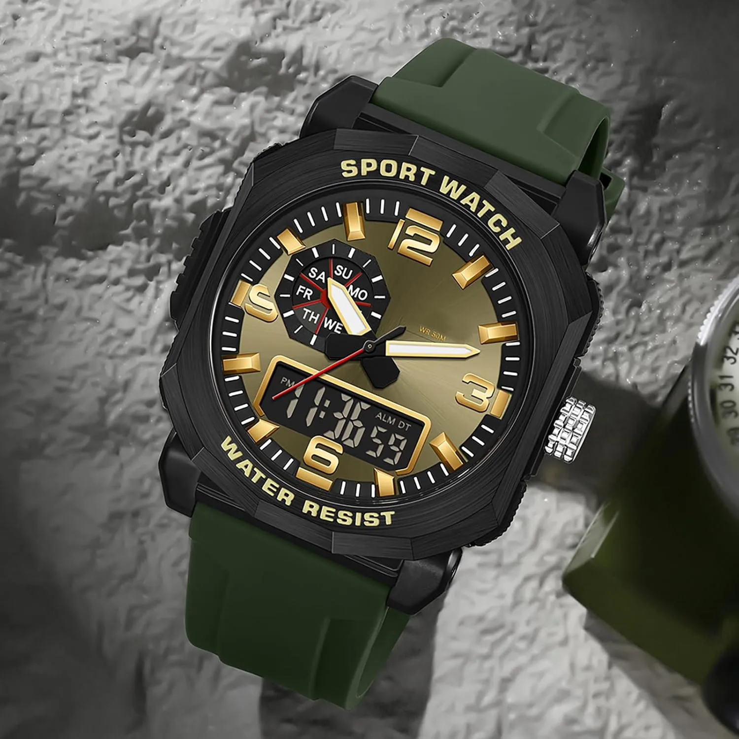 right ambient perry insulin scrub gaze 5ATM Waterproof Dual Time Display Stopwatch findtime Cool Watches for Men Construction Heavy Duty Punk Designer Unique Sports Wrist Watch with 