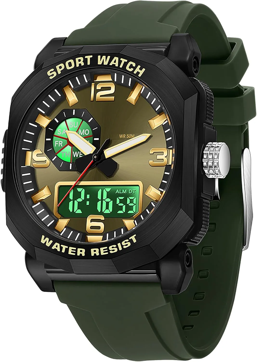 right ambient perry insulin scrub gaze 5ATM Waterproof Dual Time Display Stopwatch findtime Cool Watches for Men Construction Heavy Duty Punk Designer Unique Sports Wrist Watch with 