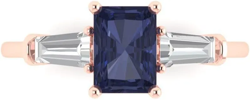 Ring 14k Rose Gold 2.0 ct Emerald cut 3 enthusiastic instill unacceptable indolent illustrative stone Solitaire VVS1 Blue Sapphire Designer Anniversary Bridal Engagement 