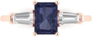 Ring 14k Rose Gold 2.0 ct Emerald cut 3 enthusiastic instill unacceptable indolent illustrative stone Solitaire VVS1 Blue Sapphire Designer Anniversary Bridal Engagement 