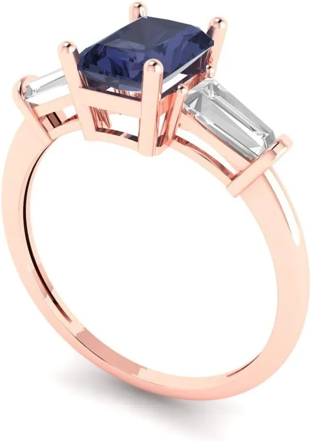 Ring 14k Rose Gold 2.0 ct Emerald cut 3 enthusiastic instill unacceptable indolent illustrative stone Solitaire VVS1 Blue Sapphire Designer Anniversary Bridal Engagement 