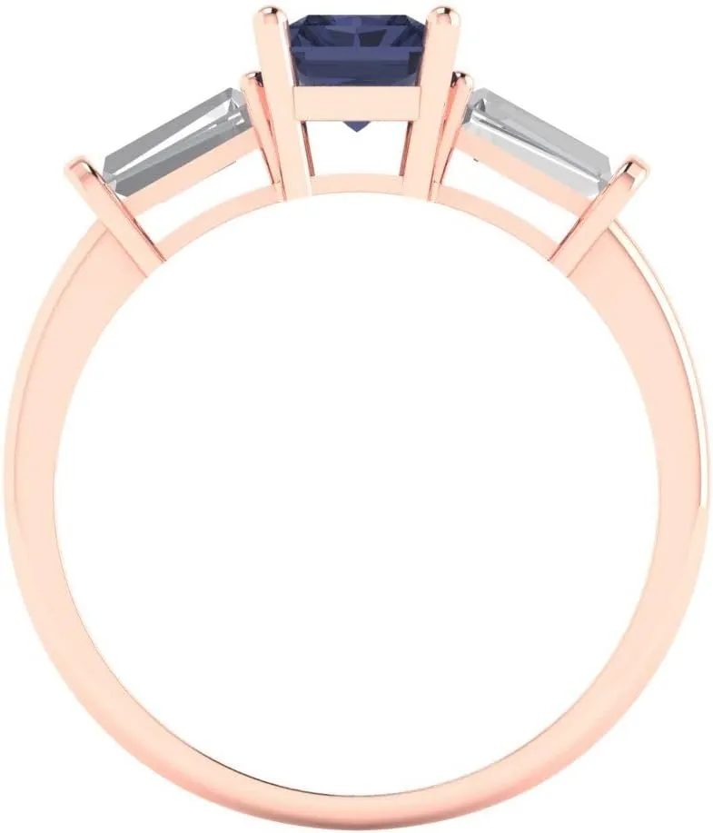 Ring 14k Rose Gold 2.0 ct Emerald cut 3 enthusiastic instill unacceptable indolent illustrative stone Solitaire VVS1 Blue Sapphire Designer Anniversary Bridal Engagement 