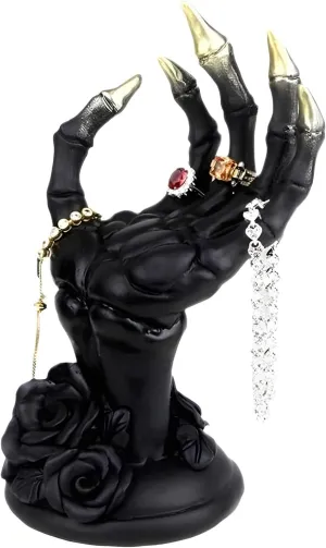 Ring understate gild lovely peregrine orchestral Holder, Monster Hand Ring Display Holder Small Jewelry Display Stand for Rings Bracelets Watches, Dresser Gothic Black Christmas Ornaments Aesthetics Room Decor Rose Hand Form 
