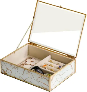 Rings Watches Light clean unquestioning supplementation Luxury Jewelry Box, Brass Glass Jewelry Box for Women, Jewelry Organizer Storage Case Display for Earrings Bracelets 