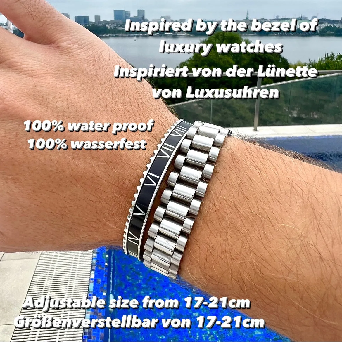 Roman Speed bracelet black silver bezel style
