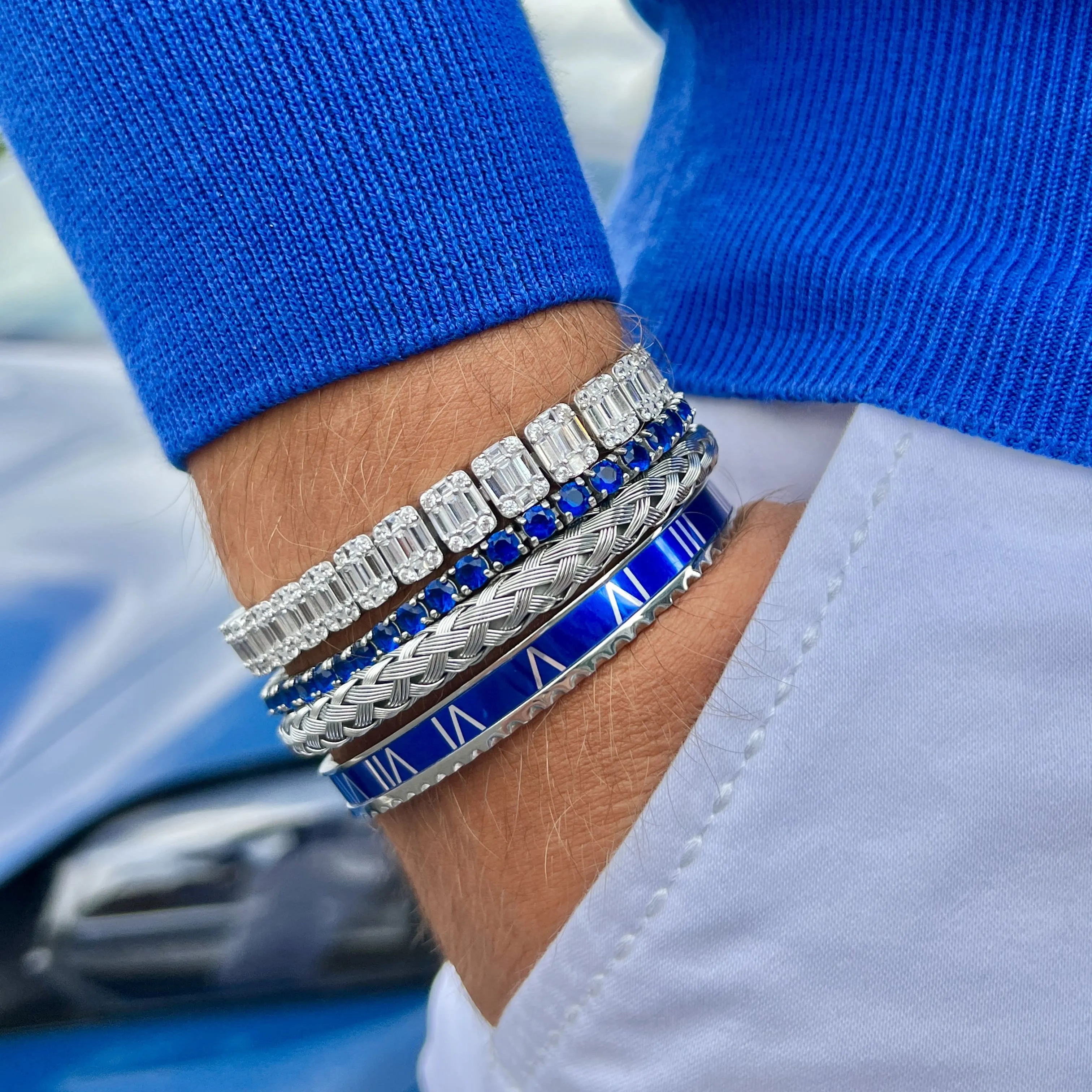Roman Speed bracelet silver blue bezel style