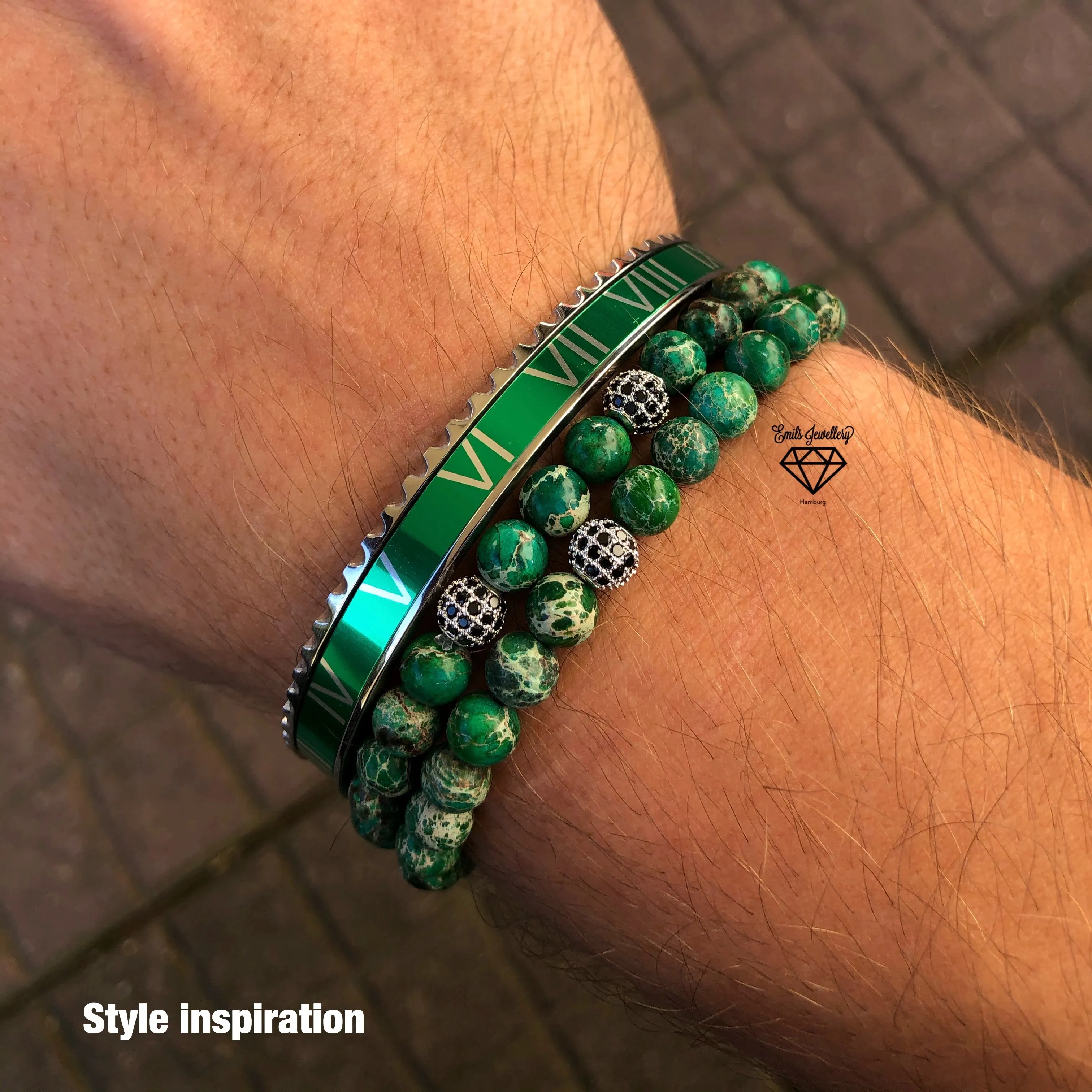 Roman Speed bracelet silver green bezel style