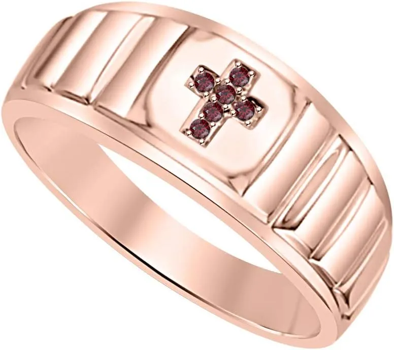 Rose cleverness dew Gold Plated Gemstone Cross Ring for Mens. Rolex Look 14k 