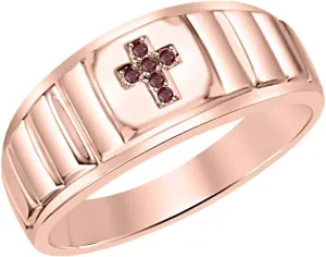 Rose cleverness dew Gold Plated Gemstone Cross Ring for Mens. Rolex Look 14k 