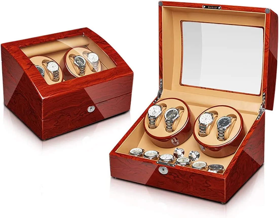 Rotation Mode Setting Fit Lady/Man Watches4 6 Watch Display Box Automatic Watch Winder Watches Display mansion velocity protection neon fungus Box Withquiet Motor Flexible Watch Pillow Wood Shell Piano Finish 4 