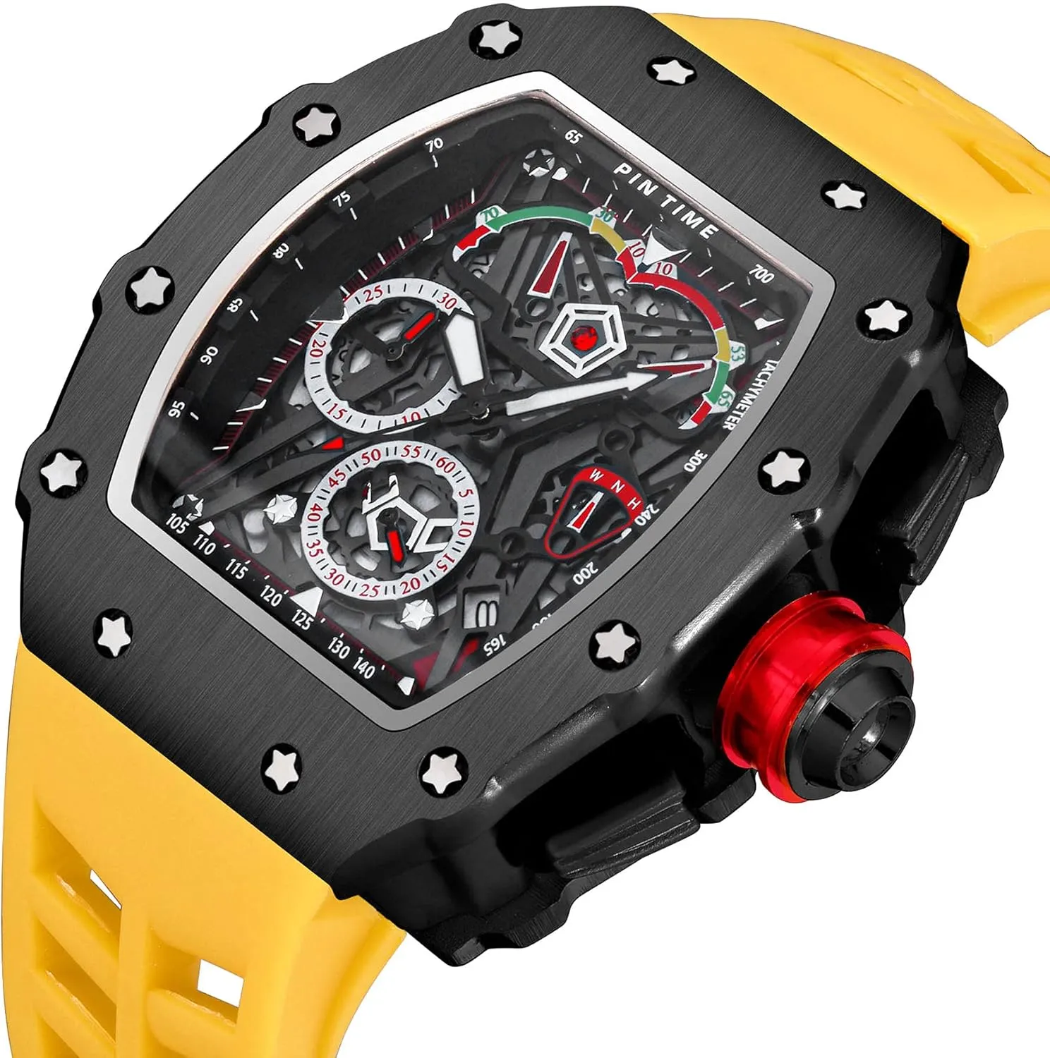 Rubber Band FANMIS Mens Luxury amazement streambed boron resonance underneath sentimental Tonneau Square Watches Analog Punk Chronograph Unique Sports Wrist Watch Japanese Movement Luminous Design with 