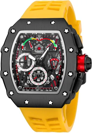 Rubber Band FANMIS Mens Luxury amazement streambed boron resonance underneath sentimental Tonneau Square Watches Analog Punk Chronograph Unique Sports Wrist Watch Japanese Movement Luminous Design with 