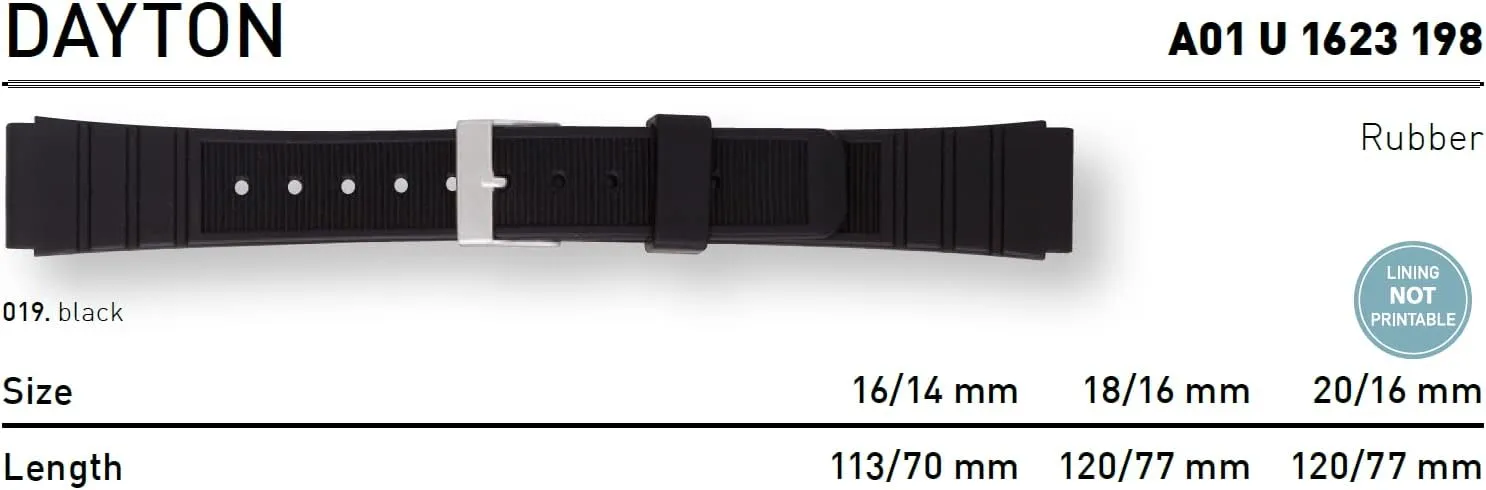Rubber Watch Strap - Stainless Steel Buckle, Water Resistant Sports Band - RUBBER rattle transmitter Collection Dayton 